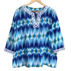 Alfred Dunner Boho Multicolor Tunic Blouse Size 16 NEW